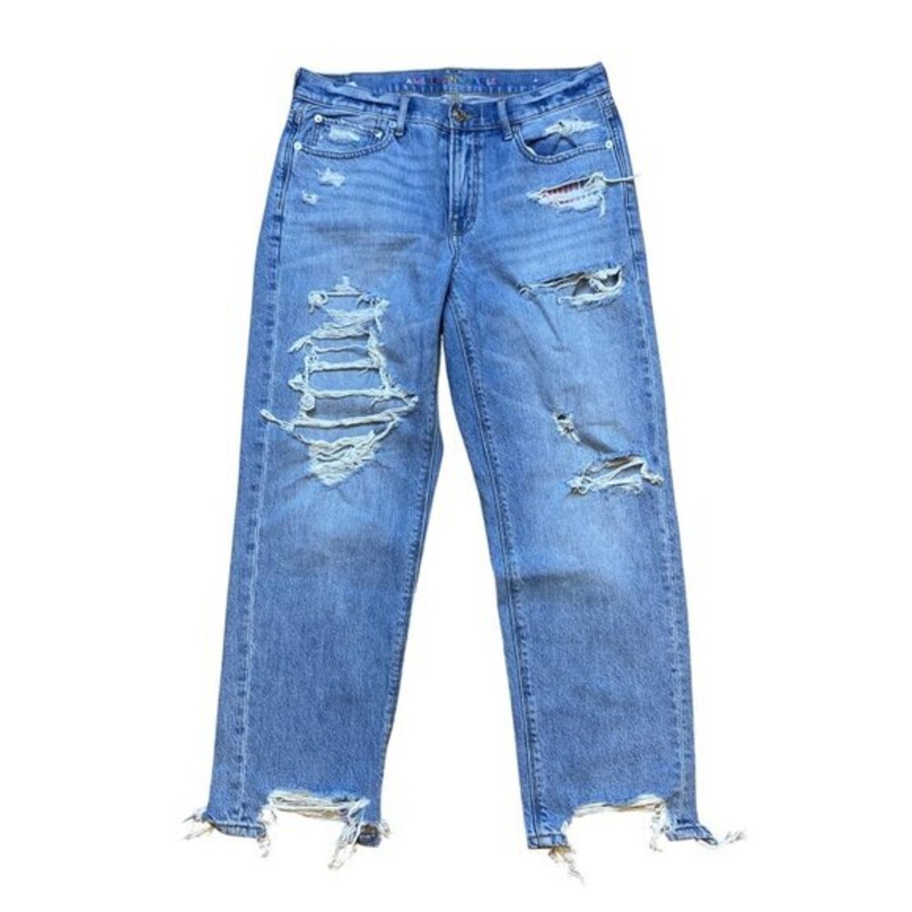 American Eagle‎ Womens 90s Straight Distressed Ripped Jeans Sz 10S
